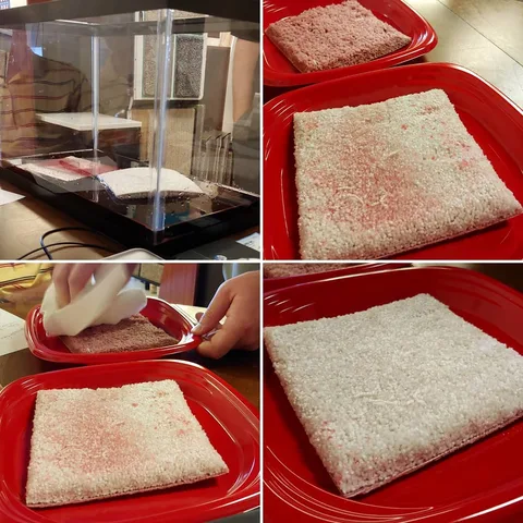 Getting educated in the showroom today! Our wonderful Mohawk rep came in to demonstrate and teach us a few things about their carpet today - including the good ol' dunk-it-in-red-w