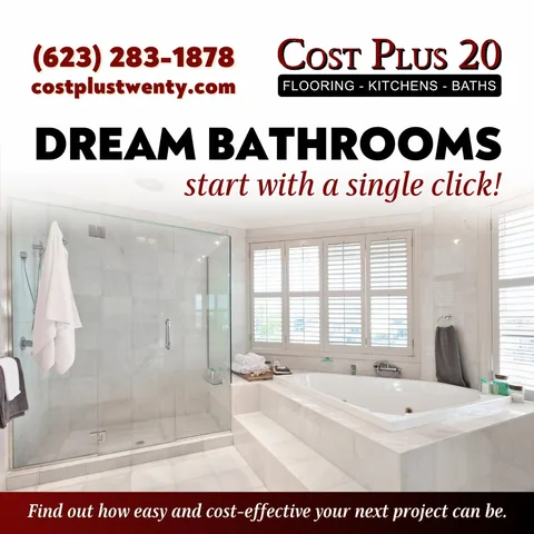 Dream bathrooms start with a single click! Explore our bathroom remodel options at Cost Plus 20 and find out how easy and cost-effective your next project can be. Visit www.costplu
