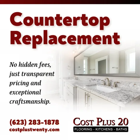 Fact: Countertop replacement with Cost Plus 20 means no hidden fees, just transparent pricing and exceptional craftsmanship. Explore your options at www.costplustwenty.com. #Transp
