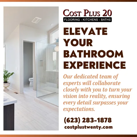 🛁✨ Elevate your bathroom experience with At Cost + 20%! 🚿💫 We know that every project is one-of-a-kind, which is why we're all about open communication and personalized service fro