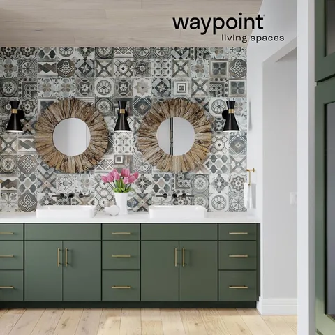 Metal accents or statement lighting adds a touch of modern glam. This bathroom blends earthy tones, bold tile patterns, and natural textures for a serene and stylish retreat. From 