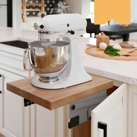Keep your countertops clutter-free with the base mixer lift! Your stand mixer can live out of sight and be brought to counter height with ease with Waypoint Living Spaces’ base cab