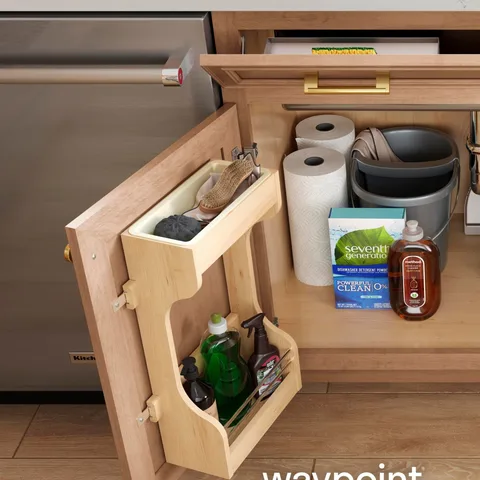 With Waypoint Living Spaces’ sink base door storage unit, tilt-out-tray, and sink base storage units, you’ll say “Goodbye” to under-sink chaos! Smart storage solutions make the mos