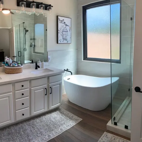 Remodeled bathroom with freestanding tub and vanity – Bathroom Remodeling in Deer Valley, AZ