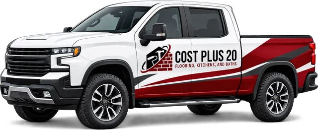 Cost Plus 20 branded vehicle in burgundy and white