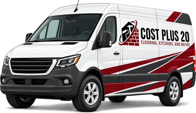 Cost Plus 20 branded vehicle in burgundy and white