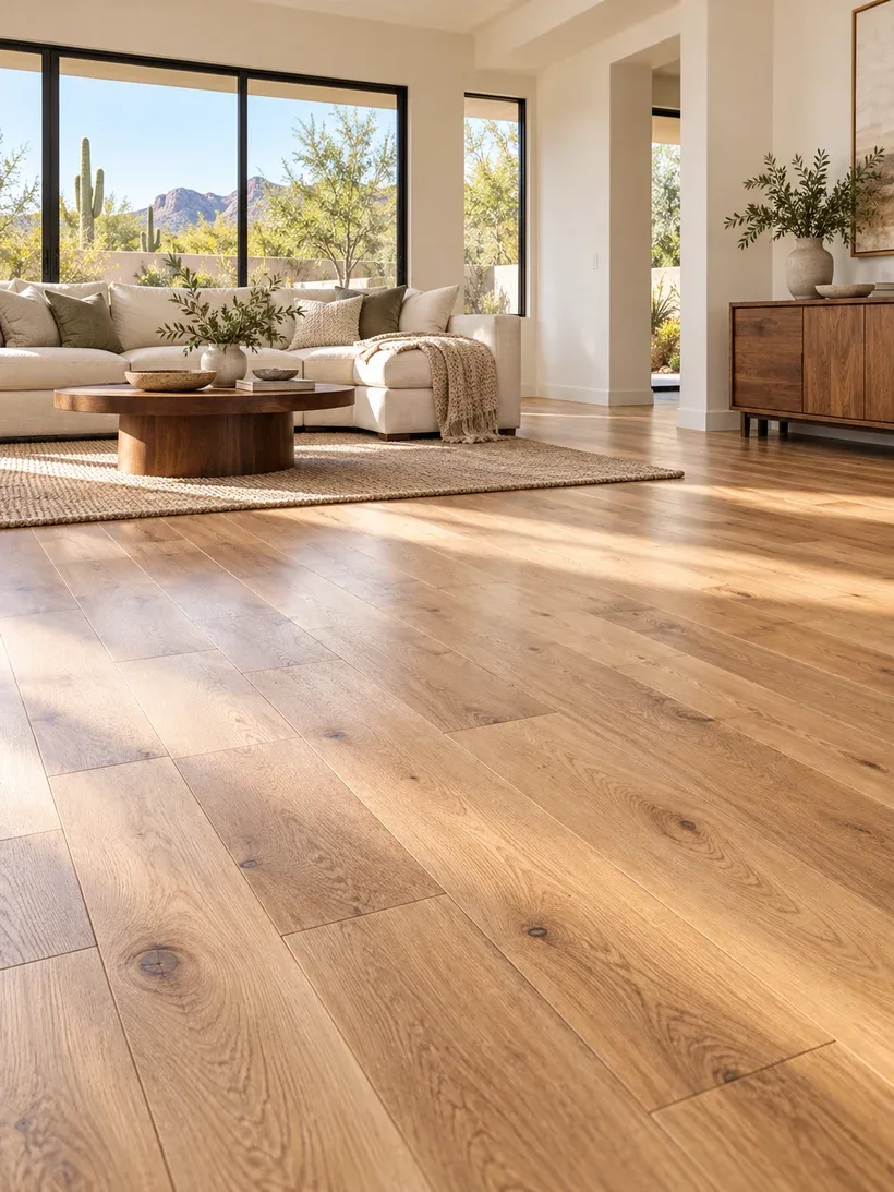 Natural oak flooring in a bright furnished living room – Flooring Installation in Sun Lakes, AZ