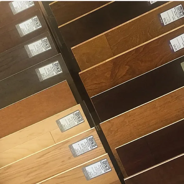 Engineered wood flooring samples in a range of warm brown finishes